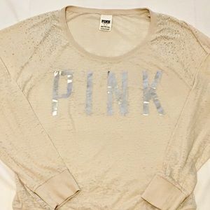 PINK VICTORIA SECRET RHINESTONE LONG SLEEVE TEE
